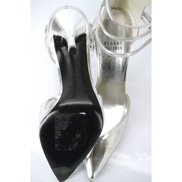 Stuart Weitzman Privacy Silver Pointy Toe Multi Ankle Strap Pumps Size 6.5 Wide - Picture 9 of 11